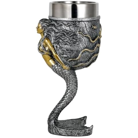 alikiki Fantasy Mermaid Octopus Wine Goblet - Sparkling Silver Tail Chalice Cup - 7oz Stainless Steel Drinking Vessel - Novelty Gothic Gifts for Birthday Men Women Bar Party Drinkware Decorations Cover