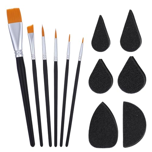 ElevateTech Face Paint Brush Set 12 Pcs Face Paint Brushes and Sponges Set for Body Faces Painting Artist Brushes for Acrylic Watercolor Oil Gouache Painting Halloween Christmas Cosplay Party Makeup
