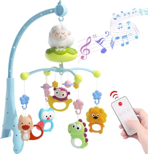 Citybaby【ベッドベルオルゴール移動リモコン付き108曲&プロジェクション機能】360度回転ベビーおもちゃベビーベッド用新生児知育玩具音量調節可能音楽/光/回転モード誕生日プレゼント(0~1歳男の子女の子適用) (A)