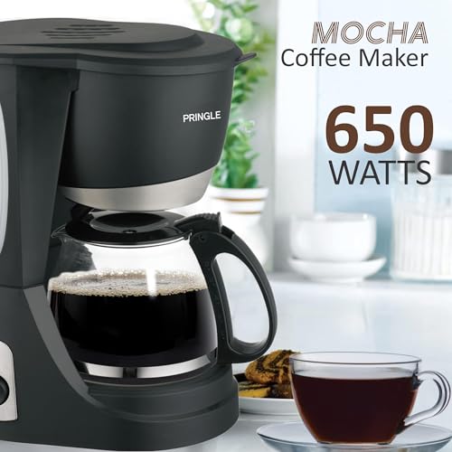 Image of PRINGLE Mocha 4 Cup Drip Coffee Maker | 650W | 600 ml Capacity | Anti-Drip & Keep Warm Function | Auto Pause Feature | Front Access Brew Basket | Glass Carafe | Ideal for Home & Office