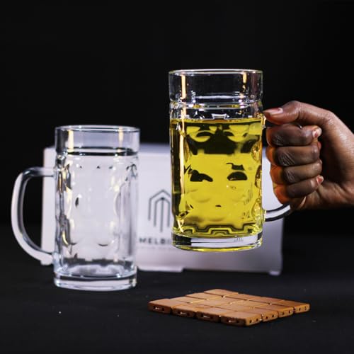 Image of Melbify Beer Mug | 600 ML |Set of 2 | Large BeerMug with Handle | Classic Beer Glasses | Premium | Heavy |Perfect for Beer, Cider,Cocktails,Mocktails | Suitable for Bar,Restuarants,Pub