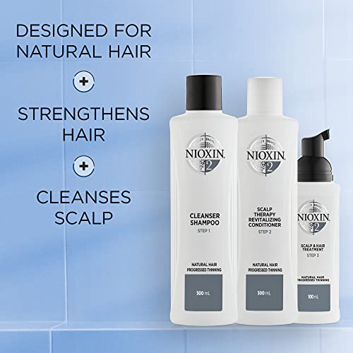 Nioxin System Kit 2, Hair Strengthening & Thickening Treatment, Treats & Hydrates Sensitive Or Dry Scalp, For Natural Hair With Light Thinning, Full Size (3 Month Supply) #TOP1