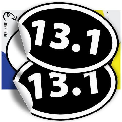 Image of 13.1 Half Marathon Inverted Black Oval Runner Adhesive Decal Sticker, 2 Pack, 5.5x3.5 Inch, Heavy Duty Adhesion to Car Window, Bumper, etc