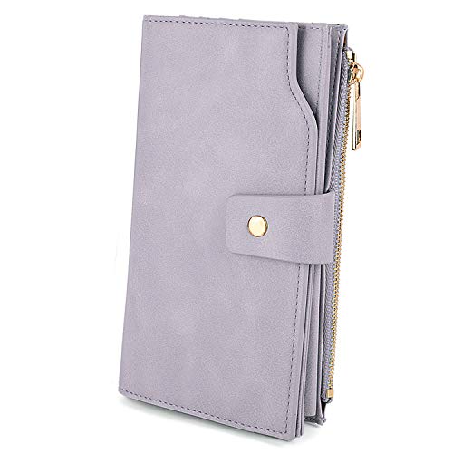 UTO Damen RFID Blockierung PU Leder Geldbörse Kupplung 21 Kartensteckplätze Halter Organizer Damen Geldbörse mit Große Kapazität innere Tasche passt 5,5 '' Handys Lavendel