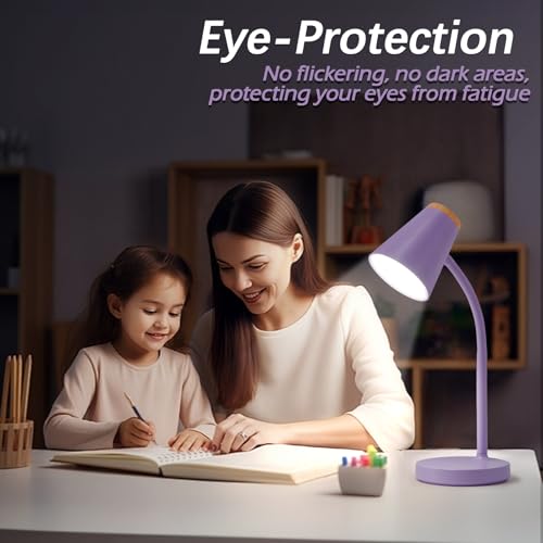 Image of EJIAXIN Desk Lamps for Home Office - Small LED Desk Lamp Touch Dimmable Reading Light for College Dorm Room - Adjustable Flexible Gooseneck Table Lamp for Bedside Bedroom Nightstand Purple
