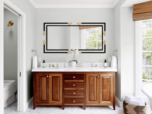 Image of Large Mirror Wall Decor, 46.5 inchx23 inch Mirror with Black and Gold Metal Frame for Bedroom, Living Room, Bathroom, Horizontal /Vertical