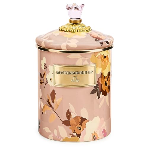 MACKENZIE-CHILDS Enamel Canister Medium Wild Rose Brown | Hand-applied design made from enameled steel versatile kitchen storage container for flour and sugar 48-ounce capacity product thumbnail 10