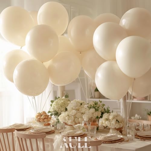 Image of AULE Latex Sand White Balloons 50 Pcs 12 inch Helium Party Balloons Beige Happy Birthday Wedding Graduation Gender Reveal Decoration Baby Shower Bridal