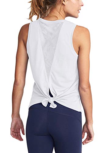 Bestisun Womens Athletic Tank Tops Exercise Shirts Sports Shirts Mesh Yoga Shirts Exercise Shirts Active Tops White L