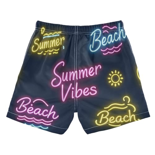 Sun Neon Summer Vibes Beach Inseam Board Shorts Youth Teen Stretch Swim Shorts Drawstring Double Layer Beachwear 2T2