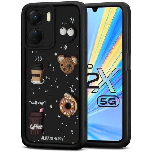 Image of Bintage Cute Fun Taddy Cartoon 3D Ball Bear Milk Cake Coffee Silicon Case Full Body & Camera Protection Back Cover Compatible for Mi REDMI 15A 5G - Black
