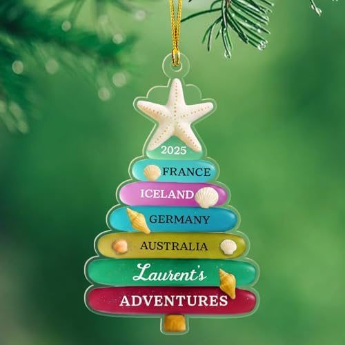 Ornement en forme de Noël 2025 - Aventures de voyage - Cadeau per...