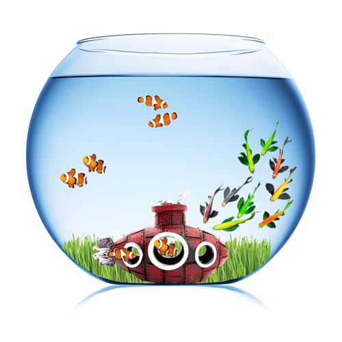 Image of Aquarium Decorations Submarine - Fish Tank Decor with Submarine, Fish Tank Accessories for Betta Fish, Cute Aquarium Ornament (Submarine Dark Red)