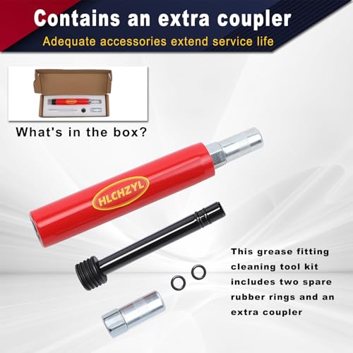 Image of Grease Fitting Cleaning Tool Zerk Kit Updated, Heavy Duty Hydraulic Pressure Cleaner Tool for Dried Grease Fitting Removal, Universal for Trucks, Tractors, Excavators, Includes a Spare Coupler