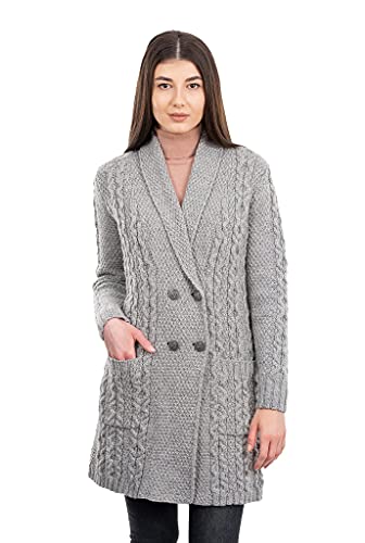 Image of SAOL 100% Irish Merino Wool Ladies Shawl Collar Cardigan Coat with Pockets