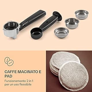 KLARSTEIN Macchinetta Espresso 1.8L a Cialde, Caffè Macinato e Cappuccino, In Acciao Inox, 1350W con Montalatte