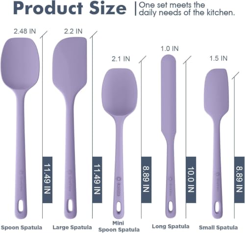 Image of ChefAide 5 Pieces Silicone Spatula Set, Food Grade Rubber Spatula, Upgrade Strong Handle with Ergonomic Grip, Heat Resistant Up to 600F for Nonstick Cookware, Cooking