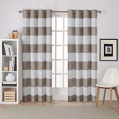 Exclusive Home Curtains Surfside Cabana Stripe Cotton Grommet Top Curtain Panel Pair, 54X96, Taupe, 2 Count #TOP9
