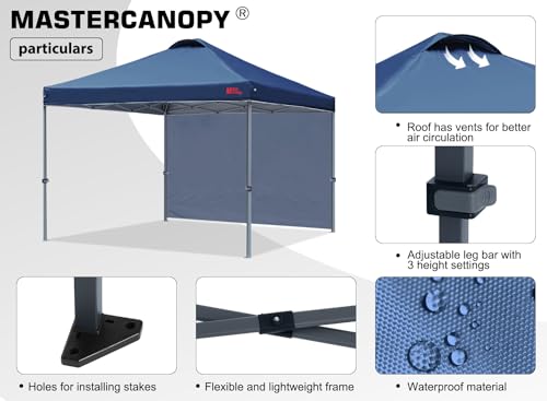 Image of MASTERCANOPY 12x12 Durable Pop Up Canopy Tent with 1 Sidewall, Navy Blue