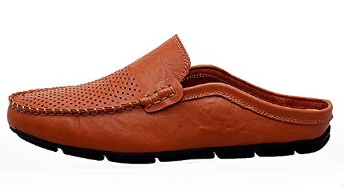 Image of Go Tour Mens Mules Clog Slippers Breathable Punching Leather Slip on Shoes Casual Loafers