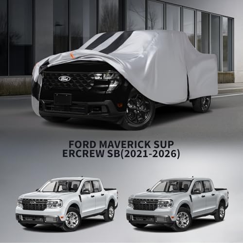 Image of Ford Maverick Truck Cover Custom Fit 2021-2026 SuperCrew Cab Short Bed(4.5') with Door Zipper, 10 Layers Outdoor Heavy Pickup Truck Cover Waterproof All Weather, Wind Dust Sun Protector.