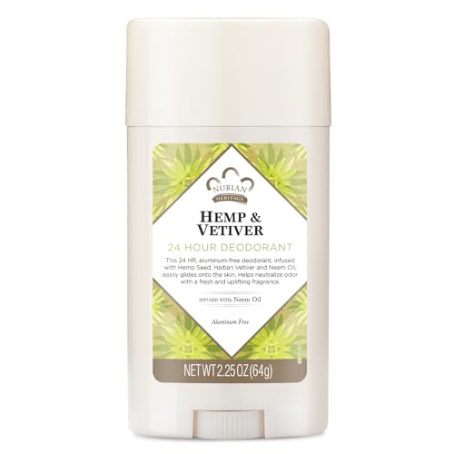 Nubian Heritage Aluminum-Free Deodorant, Indian Hemp & Haitian Vetiver – Natural Deodorant with Organic Shea Butter, Neem Oil, and Aloe Vera, 2.25 Oz