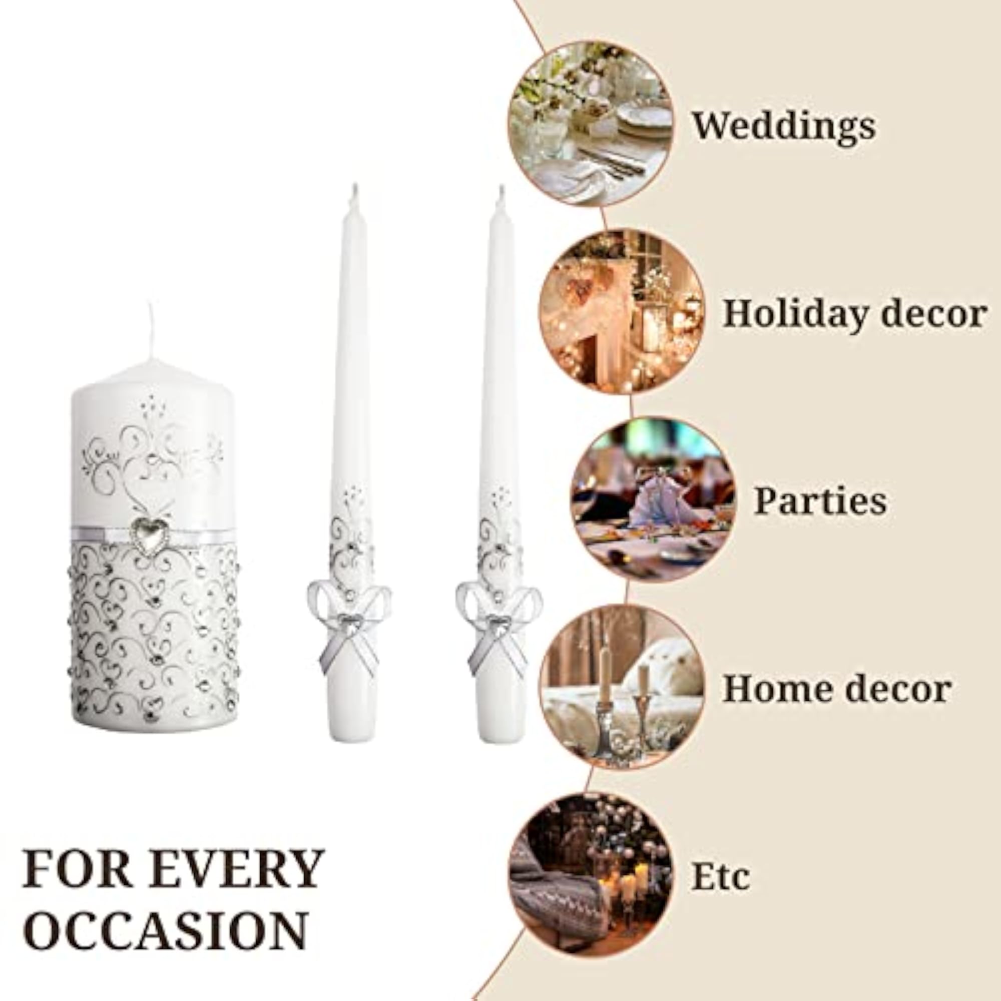 Unity Candles for Wedding Ceremony Set - 3 Pcs