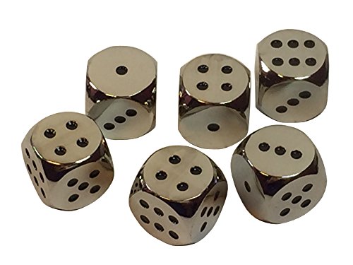 Poker Weight Set of 6 Solid Metal Dice (Silver Color with Black pips)