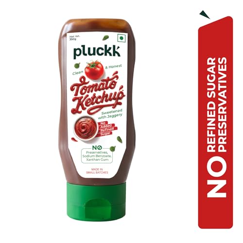 Image of Pluckk Tomato Ketchup - Pack of 2 (350g Each) | Sugar Free Ketchup | Sweet & Spicy made with jaggery | No Added Chemicals & Preservatives | 100% Real Taste | Tasty, Healthy & Ideal for All Age Groups