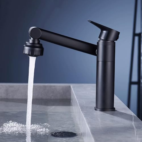 Mitigeur de lavabo noir et robinet pivotant salle de bain