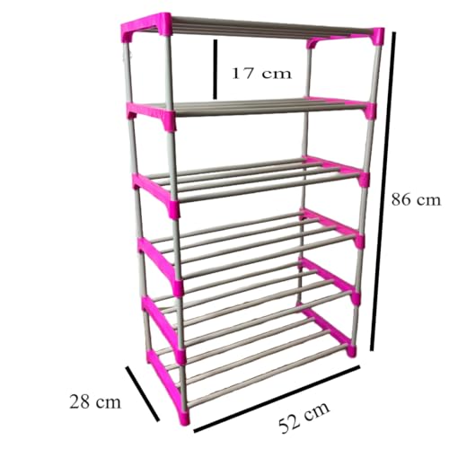 Image of 6 Shelves Layer Modern Simple Home Library, Book Stand Book Shelf with Storage Display Rack Open Bookcase Showcase Stand Book Rack for Study Room (Pink)