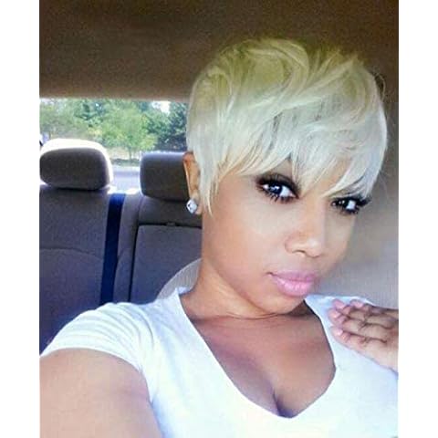 Ombre Brown Pixie Wig Short Layered Natural Synthetic Wig with Bangs Short Ombre burgundy Pixie Cut Hair Wigs For Women Short Wigs For Black Women African American Women Wigs (White) Cover