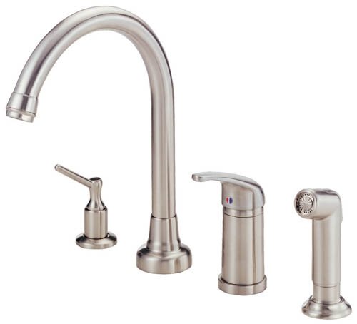 Danze D409012SS Melrose Single Handle Kitchen Faucet with Matching Side Spray and Soap and Lotion Dispenser, Stainless Steel