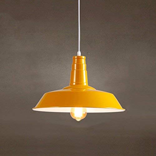Lustre suspension industrielle jaune 36cm luminaire rétro