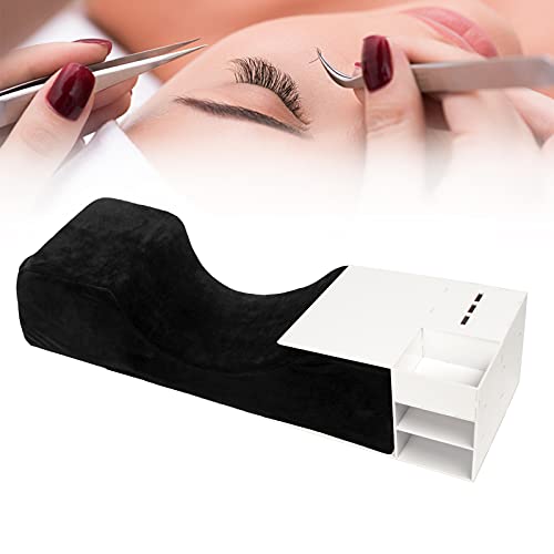MISMXC Lash Extension Pillow with Acrylic Shelf Organizer Stand,Velvet Warm Eyelash Extension Grafting Pillow,Beauty Salon Pillow Makeup Tool Display Shelf-Black Eyelash Pillow & White Shelf Stand