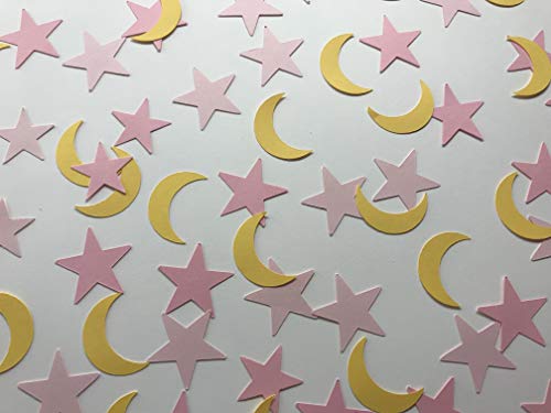 Pink and Yellow Moon and Star Confetti Twinkle Twinkle Little Star Party Girl Baby Shower Decorations Girl Birthday Party