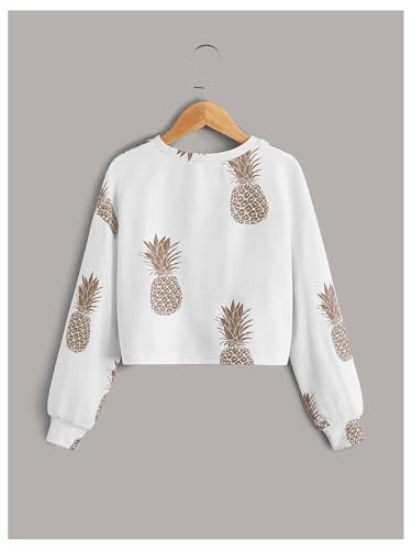 Floerns Girl's Pineapple Graphic Twist Crop Pullover Drop Shoulder Crewneck Sweatshirt2