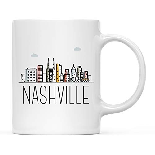Andaz Press 11oz. Ceramic Coffee Mug Gift, Nashville Skyline, Perfect for Birthdays, Christmas, Includes Gift Box