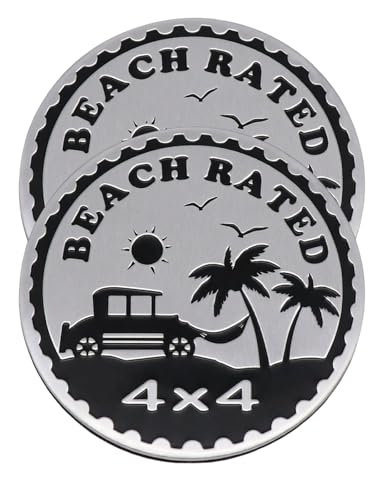 Image of 2 pcs Car Emblem 4 x 4 Metal Automotive Badge 3D Metal Car Badges Emblems Round Emblem Decals Car Badge Decals Stickers Compatible with Vehicles Trucks SUV RV Decorations (Beach Rated-C)
