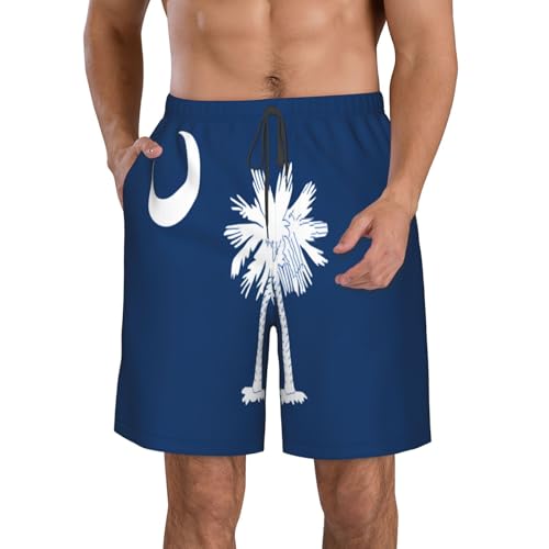 South Carolina Flag Men's Beach Pants-Quick-Dry & Comfortable Mens Beach Shorts for Men, Perfect for Surfing and Everyday Wear White