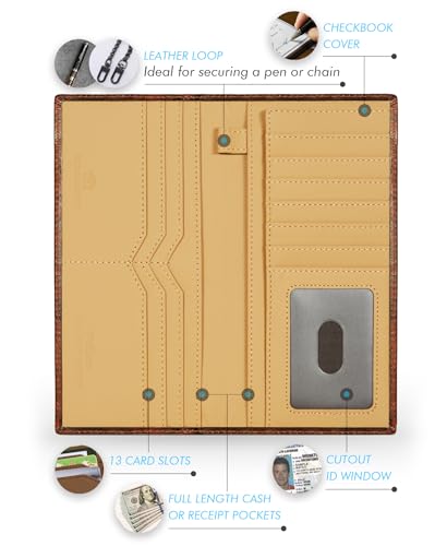 Long Wallet for Men Leather, Mens Checkbook Wallet Rodeo, Large Western Cowboy Wallet Bifold, RFID Blocking, Gift for Men (American Flag, Brown)3