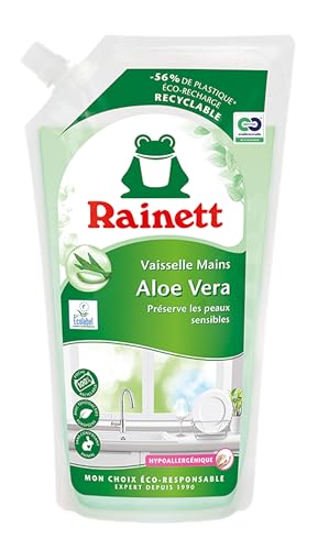 RAINETT - Liquide Vaisselle Mains - Formule Hypoallergénique - Préserve les Peaux Sensibles - Poche 100% Recyclable - Ecolabel - Aloe Vera - Éco-Recharge 1 L
