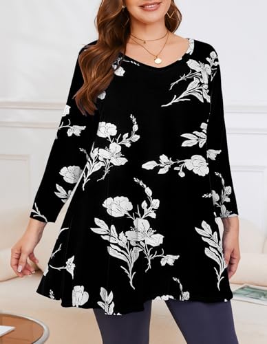 Image of LARACE Tunics 3 /4 Sleeve Plus Size Tops for Women V Neck Loose Fit Flowy Clothing for Leggings