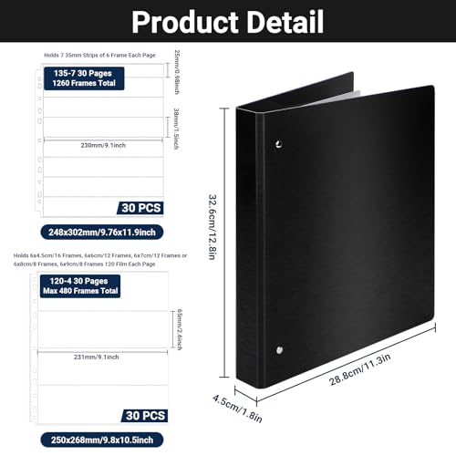 Image of Acid Free Film Negative Binder, 3 Ring Binder with 30 Pack 35mm Negative Sleeves and 30 Pack 120 Film Sleeves