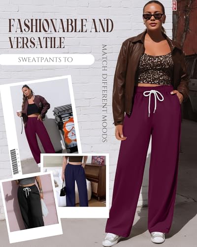 3 Pack Women's Plus Size Sweatpants with Pockets, Comfy Wide Leg Lounge Pants, Baggy Workout Pajama Trouser3