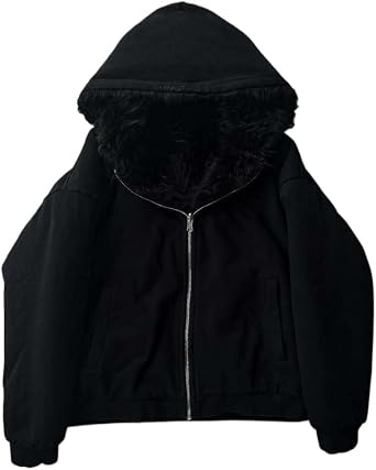 Mens Womens Zip Up Hoodies Sweatshirt Fur Hood Jacket Hooded Sweatshirts Fall Outfits Y2k Hoodies with Pockets