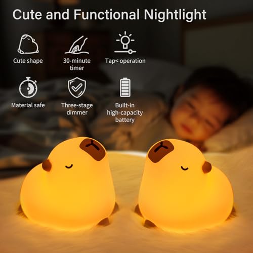 AmmToo Nachtlicht Kinder Capybara Nachtlampe -Capybara Lampe Dimmbar Timer, Touch-Steuerung Silikon Nachtlicht Baby, USB-Aufladbar Niedliche Panda Lampe, Mit kleinen Orangen für Kinderzimmer Deko