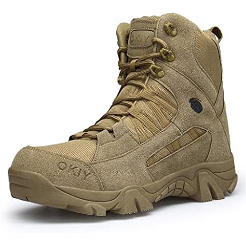 Tactical boots men waterproof Lace-up military desert boots outdoor camping motorcycle Jungle Combat Boots high-tops fashion Safety Ankle Boots army/military,Brown-44 Cover