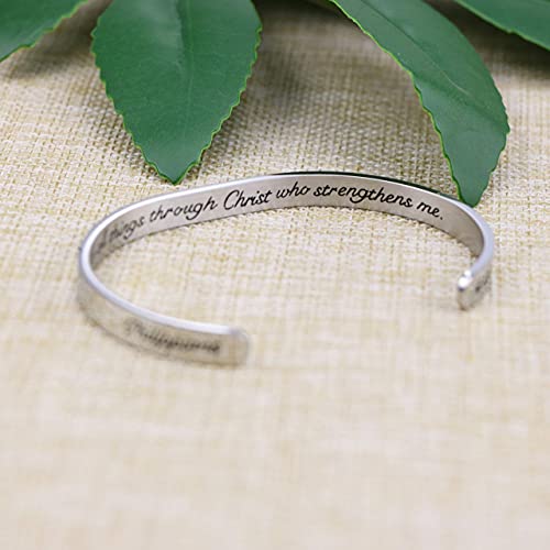 Joycuff Religious Bracelets For Women Inspirational Christian Gifts Bible Verse Jewelry Friend Encouragement Mantra Cuff Motivational Bangle Silver thumb #1