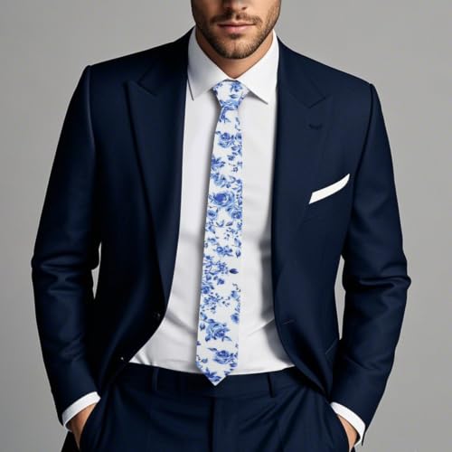 Image of Cotton Floral Ties for Men 2.76 inch Men's Skinny Tie Linen Flower Printed Neck Tie for Wedding Dating Party